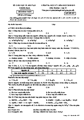 Đề kiểm tra học kỳ I môn Hóa học Lớp 10 - Mã đề 307 - Năm học 2018-2019 - Sở giáo dục và đào tạo Quảng Nam
